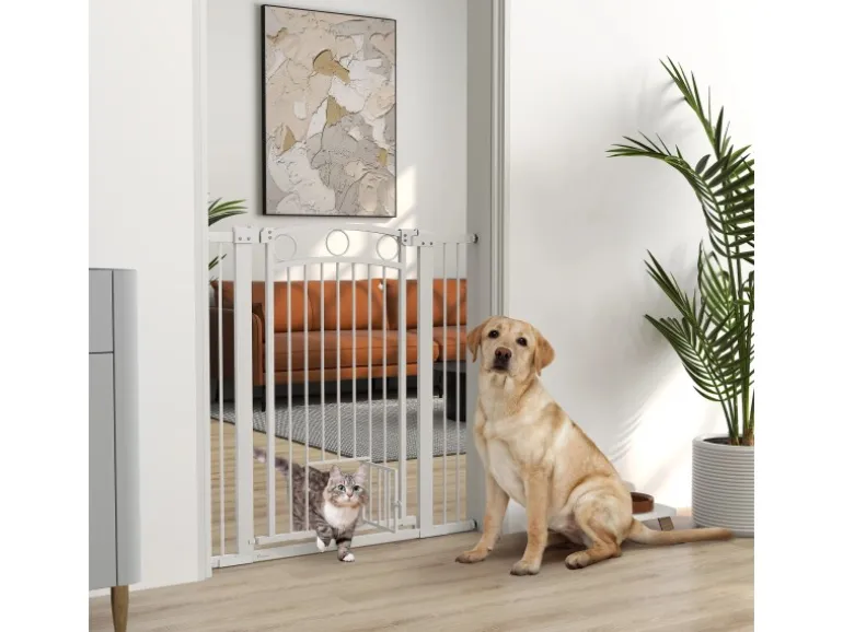 PawHut Türschutzgitter Stahl Kunststoff Weiß 76-104L x 106H cm