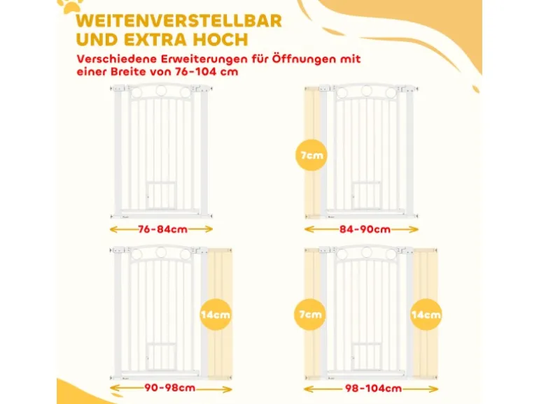 PawHut Türschutzgitter Stahl Kunststoff Weiß 76-104L x 106H cm