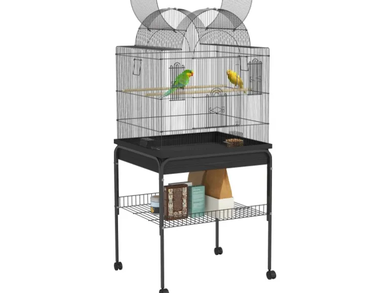 PawHut Vogelkäfig Stahl Kunststoff Schwarz 63L x 53B x 144H cm