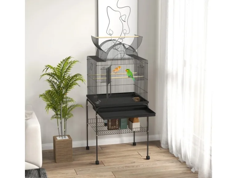 PawHut Vogelkäfig Stahl Kunststoff Schwarz 63L x 53B x 144H cm