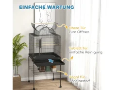 PawHut Vogelkäfig Stahl Kunststoff Schwarz 63L x 53B x 144H cm