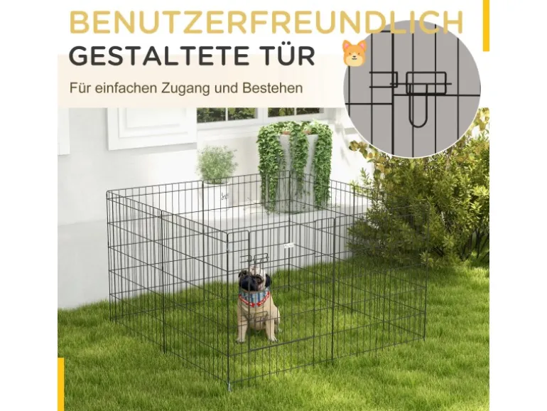 PawHut Welpenauslauf Hundelaufstall Metall Schwarz 61L x 4B x 76H cm