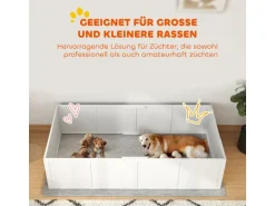 PawHut Wurfkiste für Welpen Kiefernholz MDF Weiß 196L x 96B x 48H cm