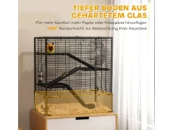 PawHut Zwerghamster-Käfig Stahl Gehärtetes Glas Schwarz 78,5L x 48,5B x 80H cm