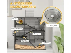 PawHut Zwerghamster-Käfig Stahl Gehärtetes Glas Schwarz 78,5L x 48,5B x 80H cm