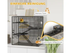 PawHut Zwerghamster-Käfig Stahl Gehärtetes Glas Schwarz 78,5L x 48,5B x 80H cm