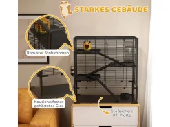 PawHut Zwerghamster-Käfig Stahl Gehärtetes Glas Schwarz 78,5L x 48,5B x 80H cm