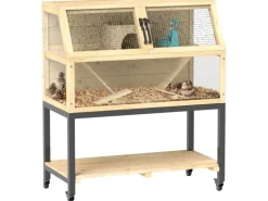PawHut Zwerghamsterkäfig Tannenholz Stahl Naturholz 87L x 43B x 101H cm