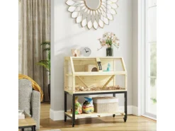 PawHut Zwerghamsterkäfig Tannenholz Stahl Naturholz 87L x 43B x 101H cm