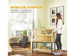 PawHut Zwerghamsterkäfig Tannenholz Stahl Naturholz 87L x 43B x 101H cm