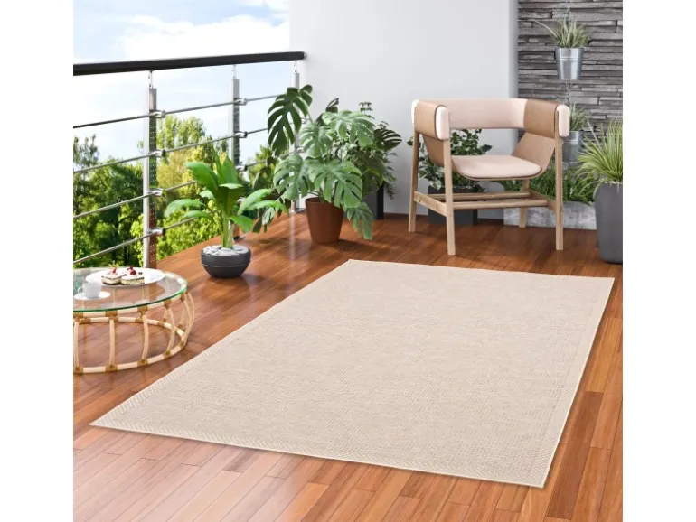 Pergamon In & Outdoor Teppich Flachgewebe Ottawa Bordüre Beige 140x200cm