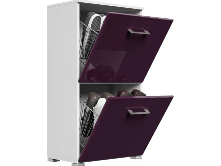 Posseik Schuhschrank Elite 2 Klappen 8 Paar Schuhe 52 cm x 96 cm Weiß-Brombeer