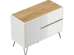 Posseik Sideboard Industrial S 2 Schubladen 1 Tür 100 cm Weiß Eiche Top