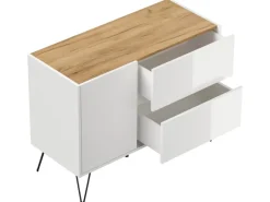 Posseik Sideboard Industrial S 2 Schubladen 1 Tür 100 cm Weiß Eiche Top