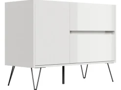 Posseik Sideboard Industrial S 2 Schubladen 1 Tür 100 cm Weiß Eiche Top