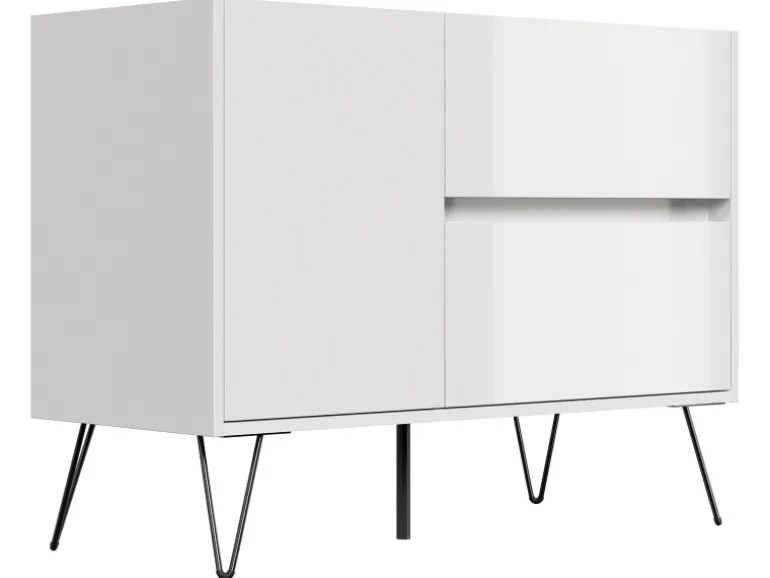 Posseik Sideboard Industrial S 2 Schubladen 1 Tür 100 cm Weiß Eiche Top