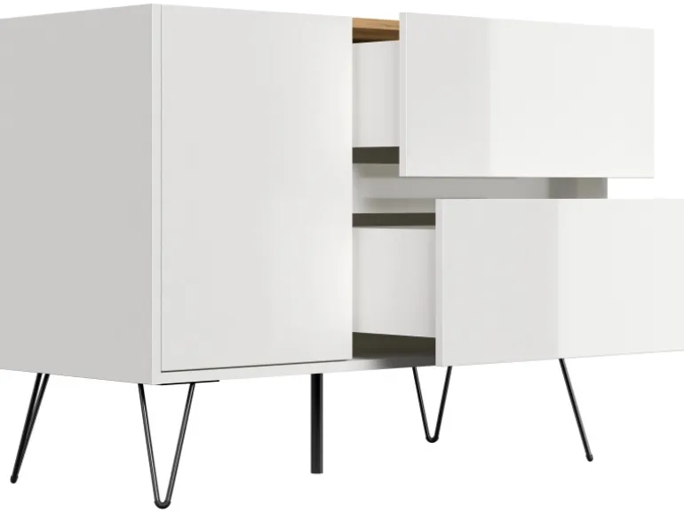 Posseik Sideboard Industrial S 2 Schubladen 1 Tür 100 cm Weiß Eiche Top