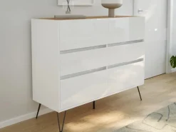 Posseik Sideboard Industrial M 6 Schubladen 120 cm Weiß Eiche Top