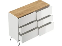 Posseik Sideboard Industrial M 6 Schubladen 120 cm Weiß Eiche Top