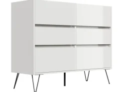 Posseik Sideboard Industrial M 6 Schubladen 120 cm Weiß Eiche Top