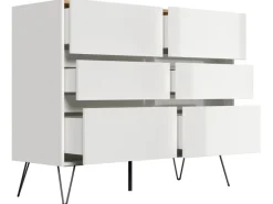 Posseik Sideboard Industrial M 6 Schubladen 120 cm Weiß Eiche Top