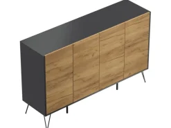 Posseik Sideboard Industrial P 4 Schubladen 4 Türen 155 cm Grafit Eiche Front
