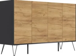 Posseik Sideboard Industrial P 4 Schubladen 4 Türen 155 cm Grafit Eiche Front