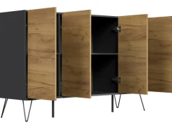 Posseik Sideboard Industrial P 4 Schubladen 4 Türen 155 cm Grafit Eiche Front