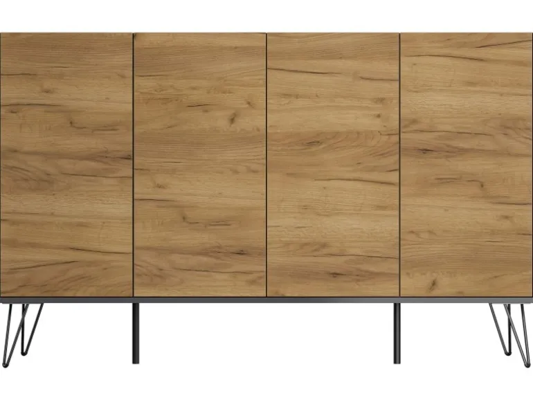 Posseik Sideboard Industrial P 4 Schubladen 4 Türen 155 cm Grafit Eiche Front
