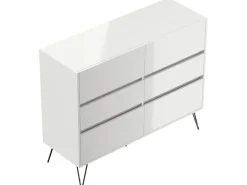 Posseik Sideboard Industrial M 6 Schubladen 120 cm Weiß Hochglanz