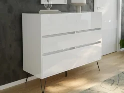 Posseik Sideboard Industrial M 6 Schubladen 120 cm Weiß Hochglanz