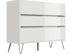 Posseik Sideboard Industrial M 6 Schubladen 120 cm Weiß Hochglanz