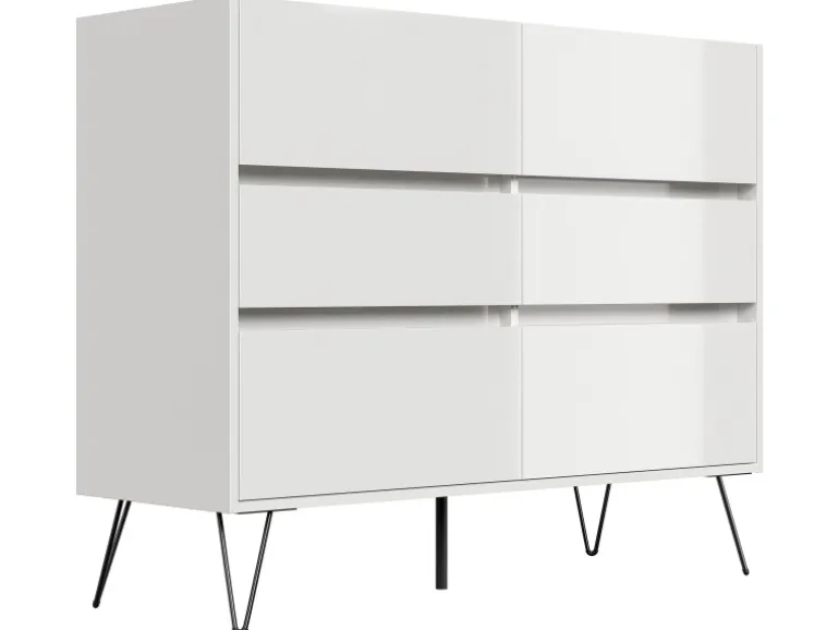 Posseik Sideboard Industrial M 6 Schubladen 120 cm Weiß Hochglanz
