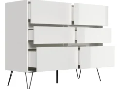 Posseik Sideboard Industrial M 6 Schubladen 120 cm Weiß Hochglanz
