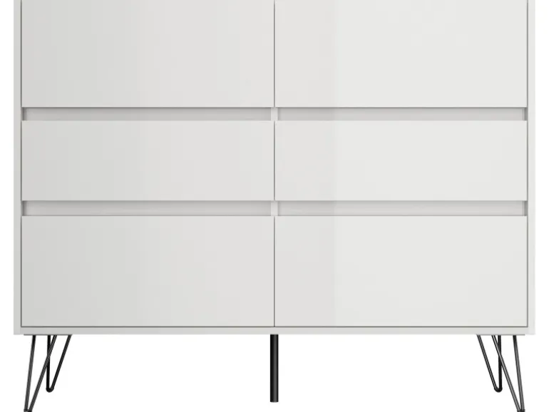 Posseik Sideboard Industrial M 6 Schubladen 120 cm Weiß Hochglanz