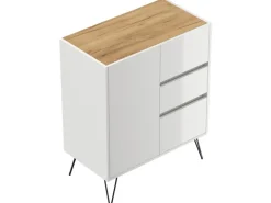 Posseik Sideboard Industrial K 3 Schubladen 1 Tür 80 cm Weiß Eiche Top