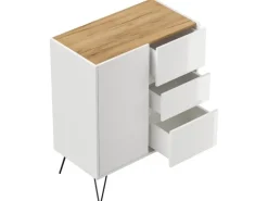 Posseik Sideboard Industrial K 3 Schubladen 1 Tür 80 cm Weiß Eiche Top