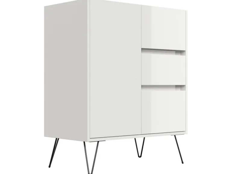 Posseik Sideboard Industrial K 3 Schubladen 1 Tür 80 cm Weiß Eiche Top