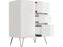 Posseik Sideboard Industrial K 3 Schubladen 1 Tür 80 cm Weiß Eiche Top