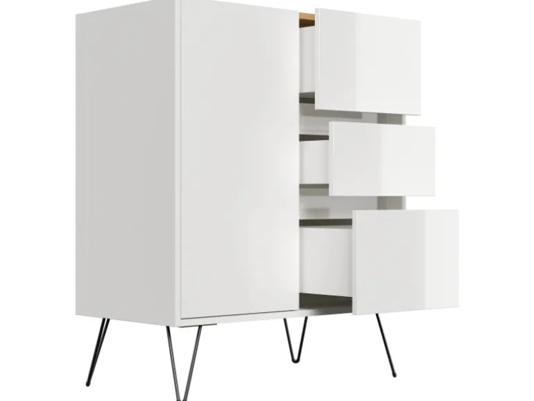 Posseik Sideboard Industrial K 3 Schubladen 1 Tür 80 cm Weiß Eiche Top