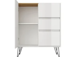 Posseik Sideboard Industrial K 3 Schubladen 1 Tür 80 cm Weiß Eiche Top