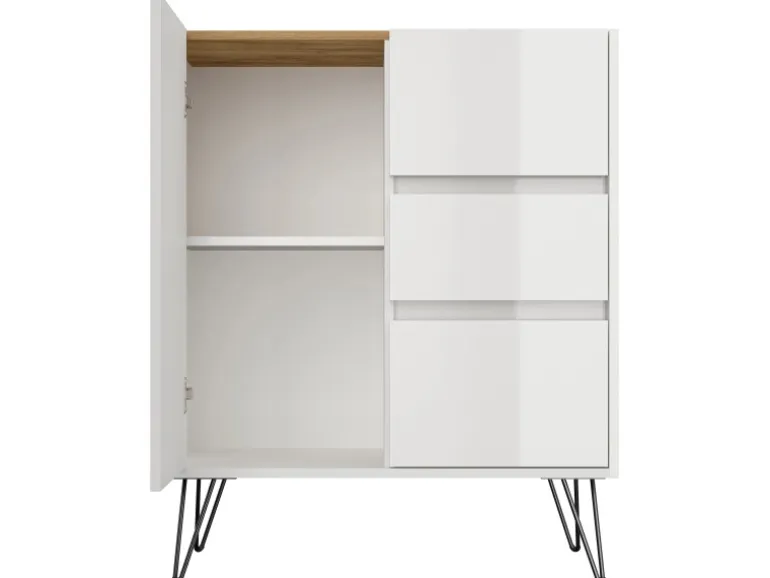 Posseik Sideboard Industrial K 3 Schubladen 1 Tür 80 cm Weiß Eiche Top