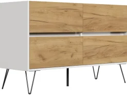 Posseik Sideboard Industrial E 4 Schubladen 120 cm Weiß Eiche Front