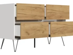 Posseik Sideboard Industrial E 4 Schubladen 120 cm Weiß Eiche Front
