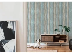 PROFHOME 319932-GU Holz Tapete Holzoptik Matt Blau Grau Creme 0,53 m x 10,05 m 5,33 m2 Blau