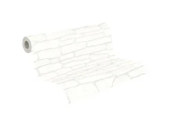 PROFHOME 355515-GU Stein Kacheln Tapete Natur Matt Weiß 1,06 m x 25,00 m 26,50 m2 Weiß