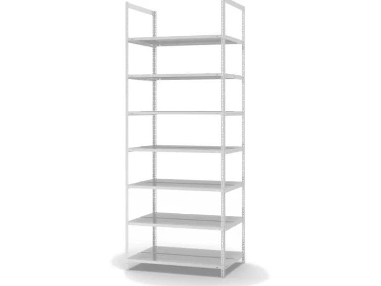 PROREGAL Aktenregal Schraubsystem Grundregal HxBxT 255 x 100 x 60 cm 7 Ebenen Fachlast 90 kg Ohne Deckboden Beidseitig Nutzbar Lichtgrau