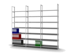 PROREGAL Aktenregal Schraubsystem Grundregal HxBxT 255 x 100 x 30 cm 7 Ebenen Fachlast 60 kg Ohne Deckboden Einseitig Nutzbar Verzinkt