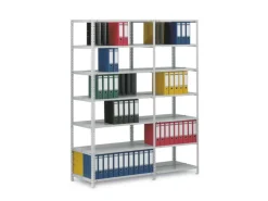 PROREGAL Aktenregal Schraubsystem Grundregal HxBxT 255 x 75 x 60 cm 8 Ebenen Fachlast 90 kg Mit Deckboden Beidseitig Nutzbar Lichtgrau
