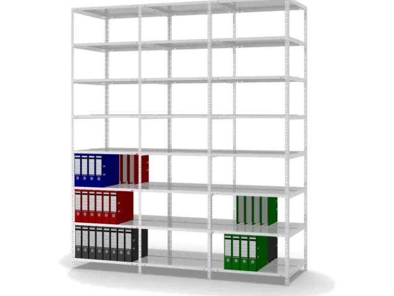 PROREGAL Aktenregal Schraubsystem Grundregal HxBxT 255 x 75 x 60 cm 8 Ebenen Fachlast 90 kg Mit Deckboden Beidseitig Nutzbar Lichtgrau